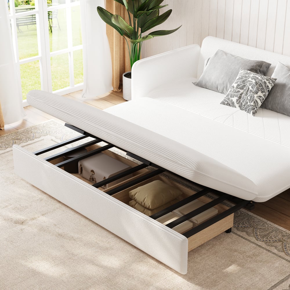 79" King 3-Seater Corduroy Convertible Sleeper Sofa window image