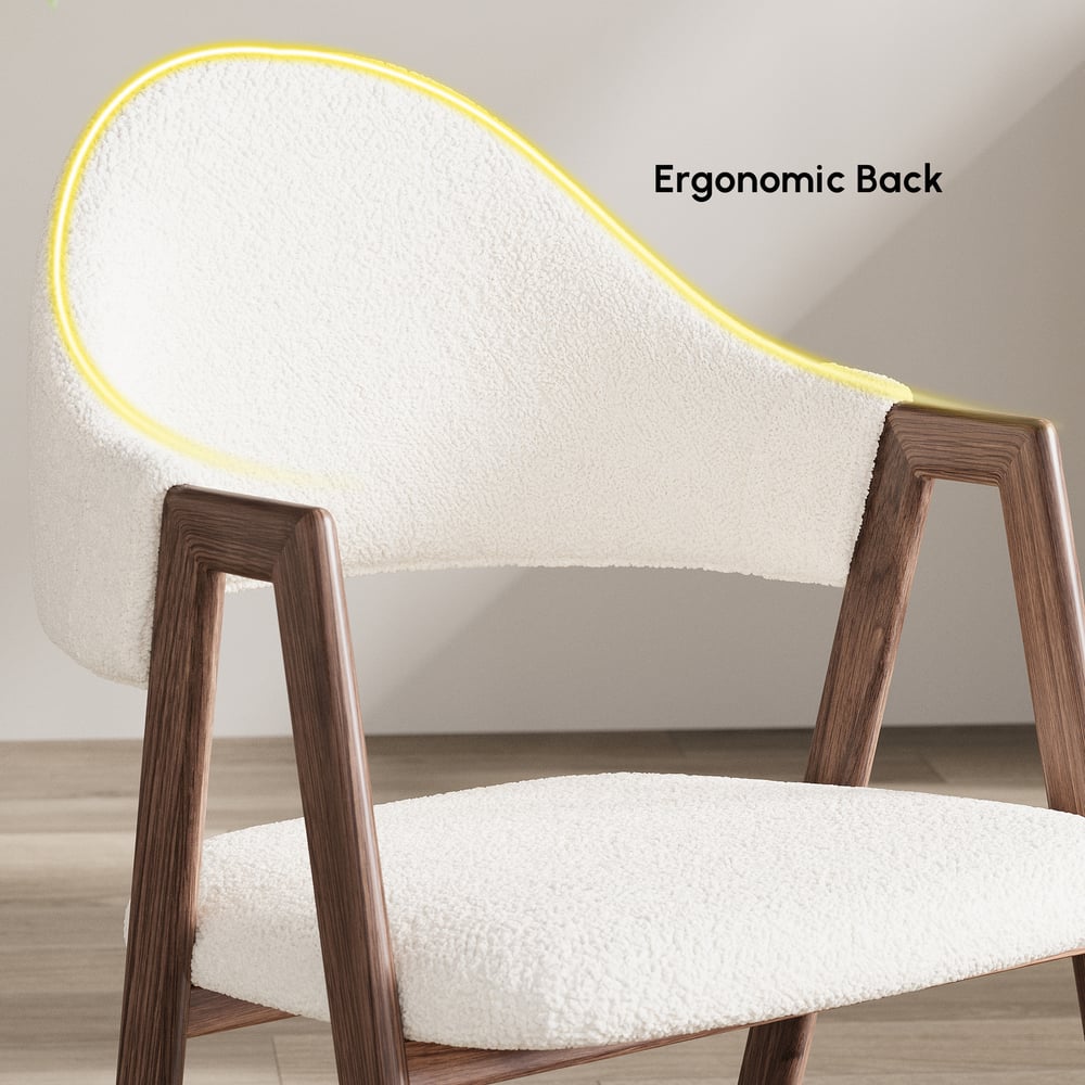 Sedia da pranzo imbottita bianca con schienale curvo, set di 2 Immagine della finestra