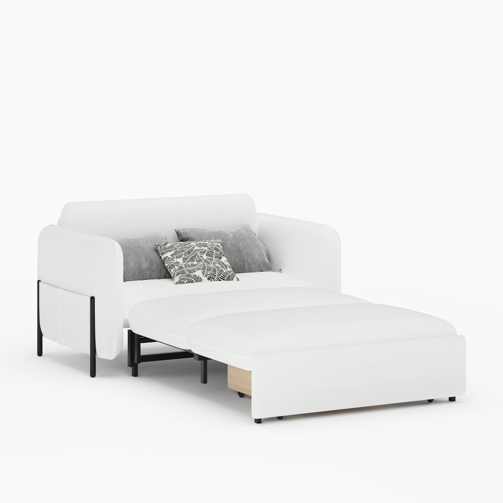 54" Full 2-Seater White Corduroy Convertible Sleeper Sofa window image