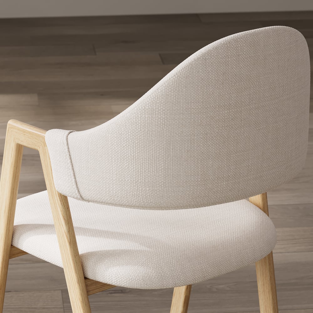 Cadeiras de jantar estofadas de linho branco, cadeira com encosto curvo, conjunto de 2 Imagem da janela