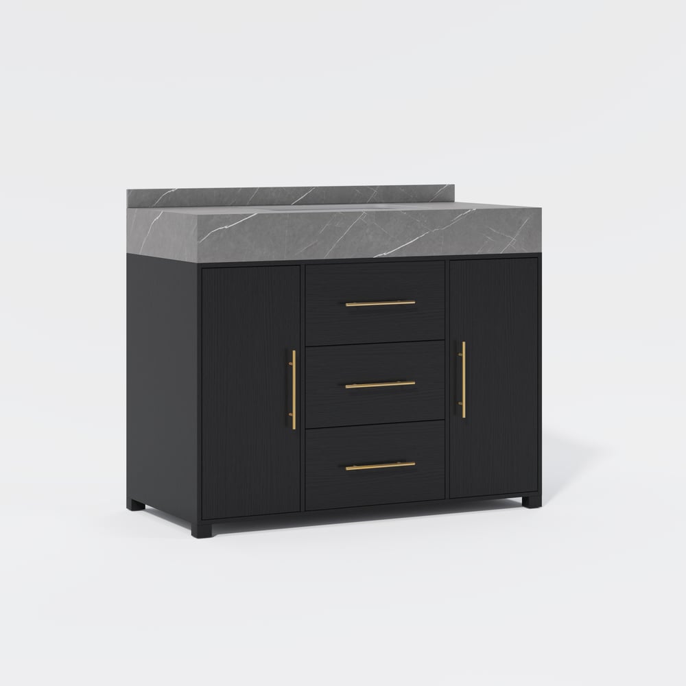 1000mm Freestanding Black Bathroom Vanity, Sintered Stone Countertop & Gold Handles window image