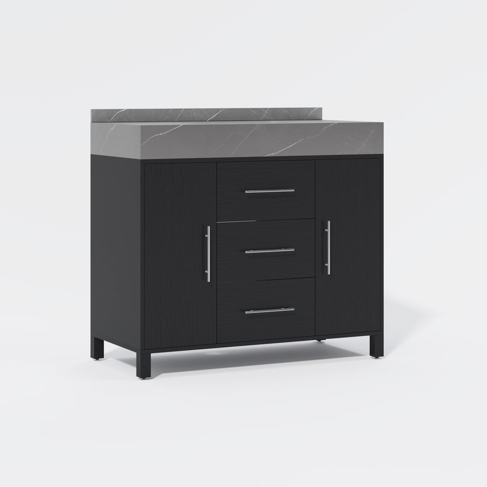 1000mm Freestanding Black Bathroom Vanity, Sintered Stone Countertop & Silver Handles window image