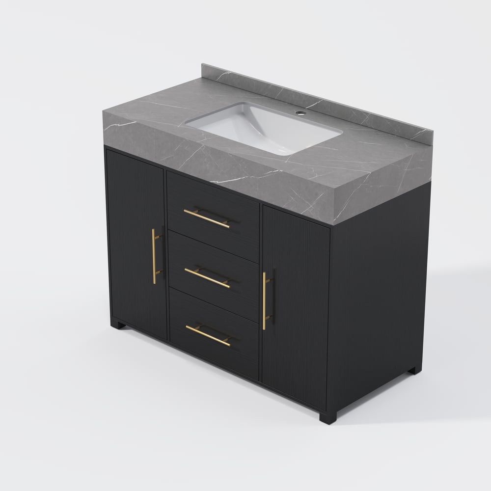1000mm Freestanding Black Bathroom Vanity, Sintered Stone Countertop & Gold Handles window image