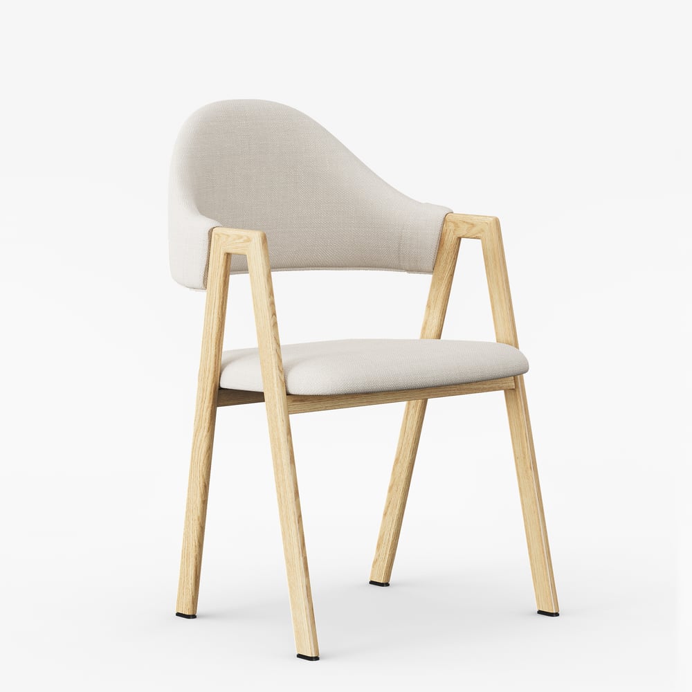 Cadeiras de jantar estofadas de linho branco, cadeira com encosto curvo, conjunto de 2 Imagem da janela