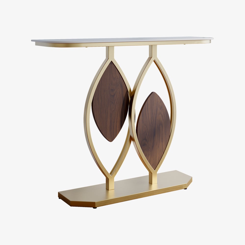 Table console Duo 1000 mm, table d'appoint moderne pour entrée avec dessus en travertin mat image de fenêtre