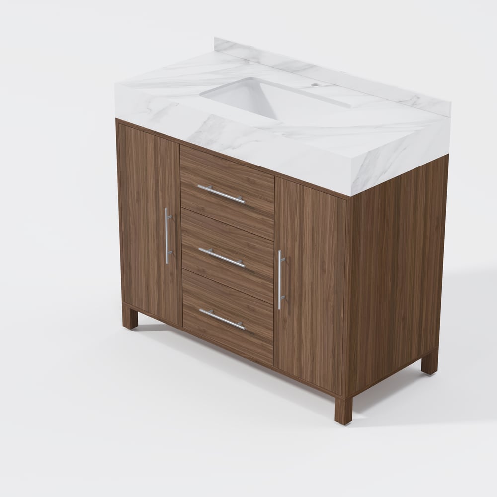 1000mm Walnut Freestanding Bathroom Vanity Sintered Stone Top & Silver Handles window image