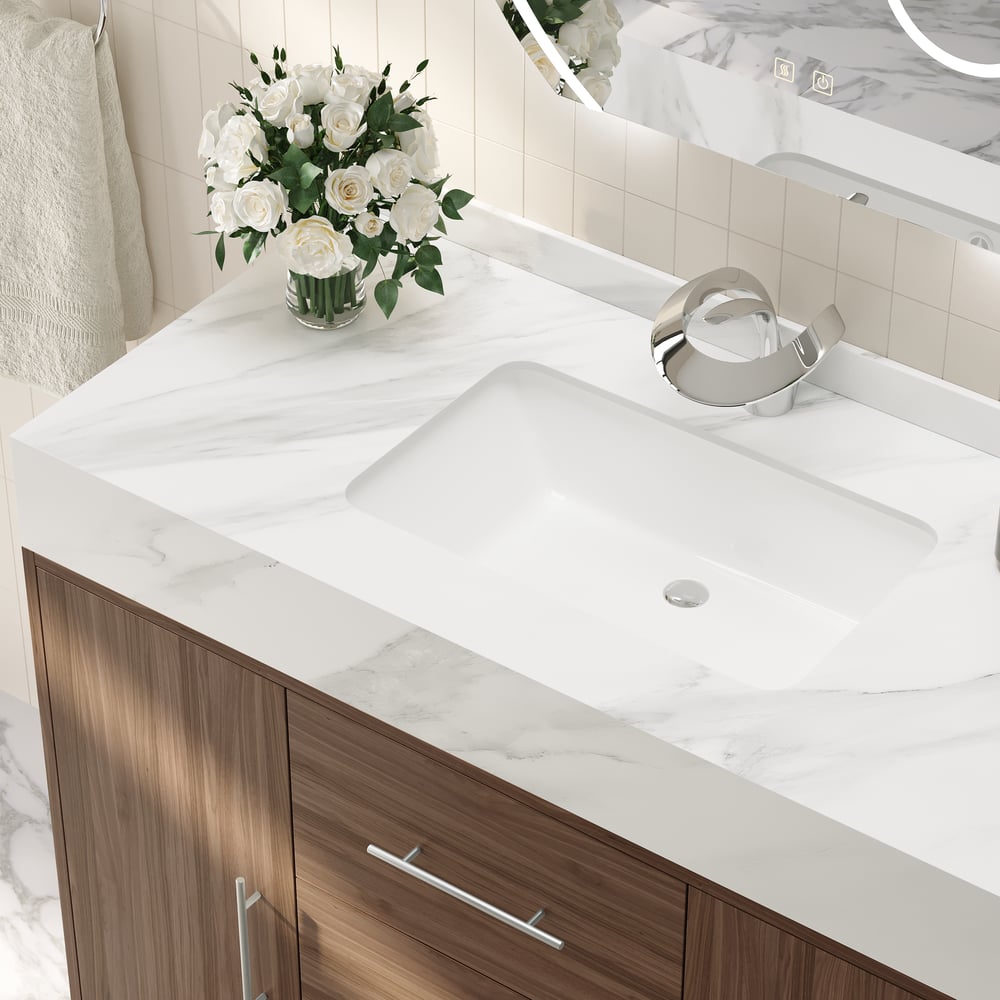 1000mm Walnut Freestanding Bathroom Vanity Sintered Stone Top & Silver Handles window image