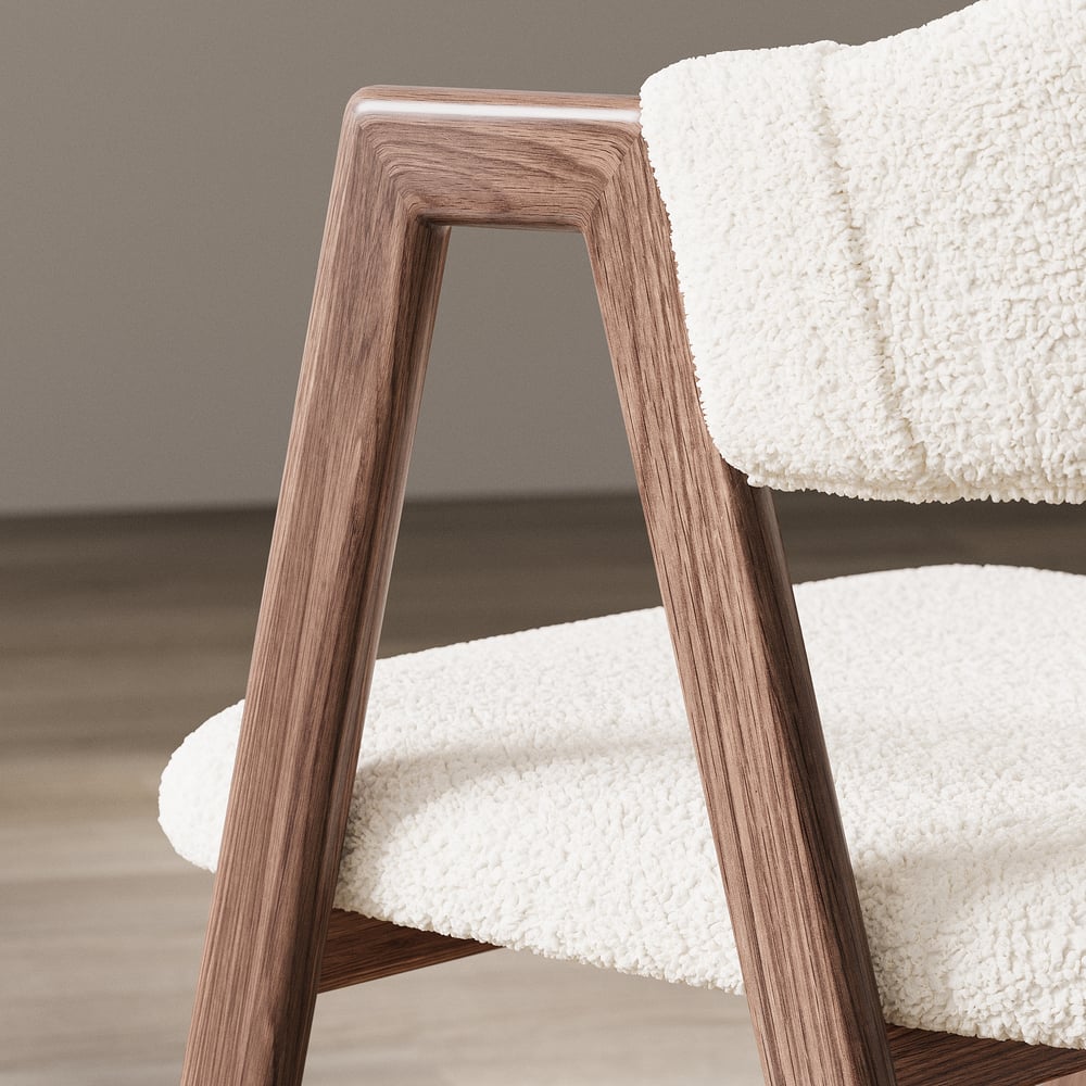 Sedia da pranzo imbottita bianca con schienale curvo, set di 2 Immagine della finestra