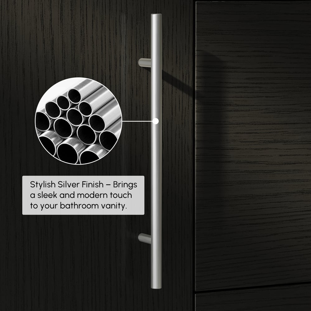 1000mm Freestanding Black Bathroom Vanity, Sintered Stone Countertop & Silver Handles window image