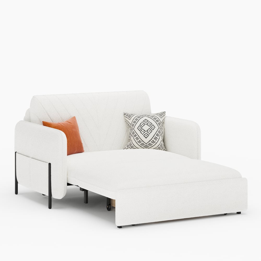 1360mm Full Sleeper Sofa White Boucle Upholstered Convertible Sofa window image