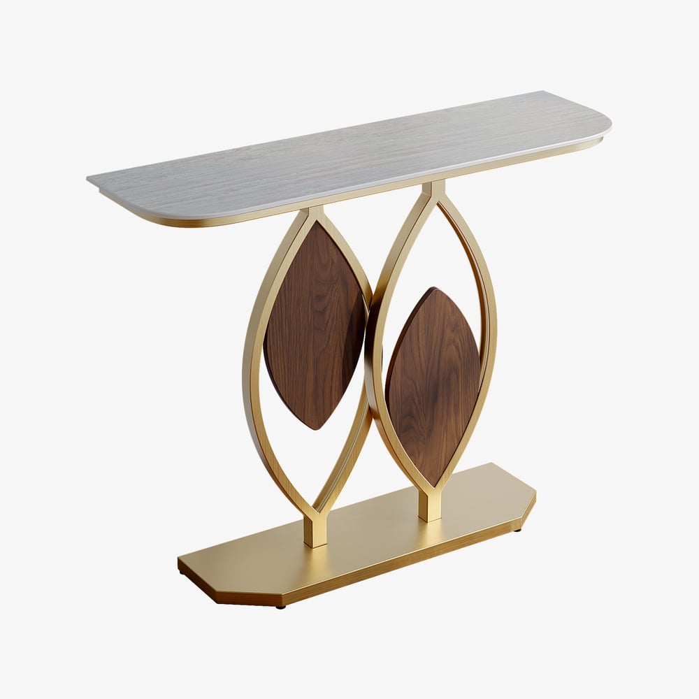 Table console Duo 1000 mm, table d'appoint moderne pour entrée avec dessus en travertin mat image de fenêtre