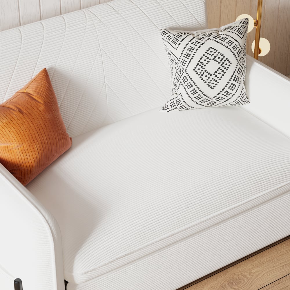54" Full 2-Seater White Corduroy Convertible Sleeper Sofa window image