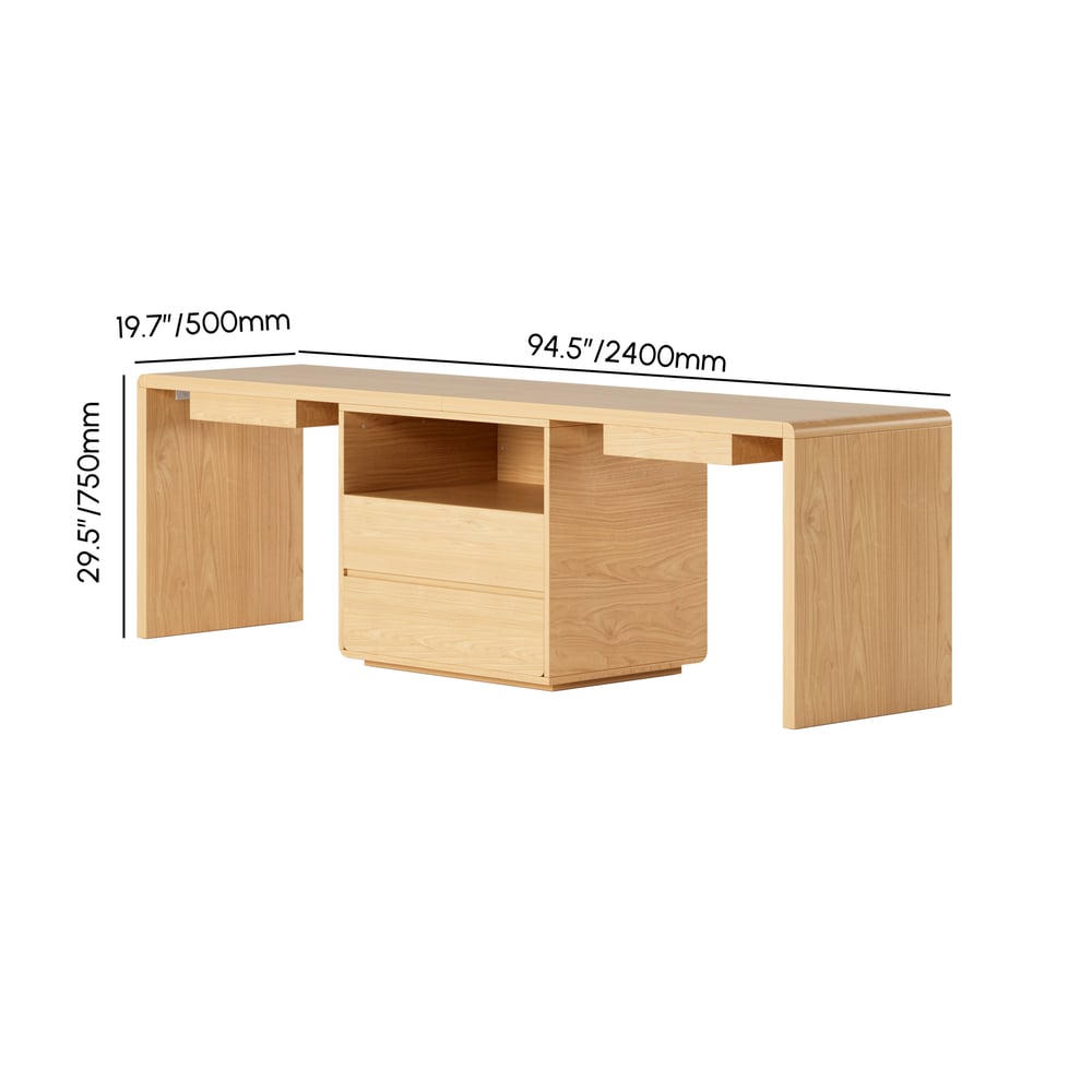 Mesa dupla para 2 pessoas Mesa de escritório retangular natural com 4 gavetas e 1 armário (2400 mm) Imagem com pesos e dimensões