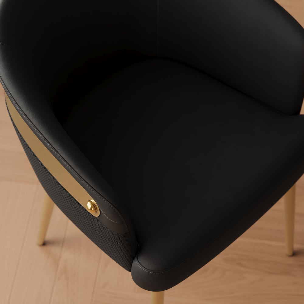 Modern Black PU Leather Dining Chair Curved Back with Gold Legs window image