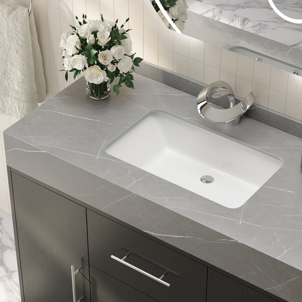 1000mm Freestanding Black Bathroom Vanity, Sintered Stone Countertop & Silver Handles window image