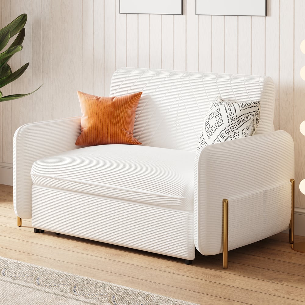 Customer Reviews for 1360mm Full Sleeper Sofa White Corduroy Upholstered Convertible Sofa