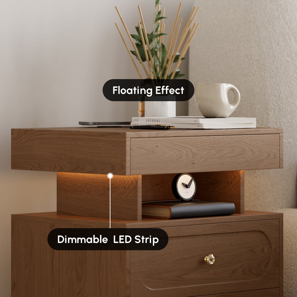 Krila Floating 3-Drawer LED Smart Nightstand with Light window image