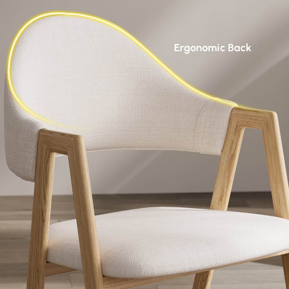 Cadeiras de jantar estofadas de linho branco, cadeira com encosto curvo, conjunto de 2 Imagem da janela