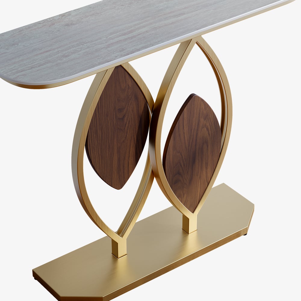 Table console Duo 1000 mm, table d'appoint moderne pour entrée avec dessus en travertin mat image de fenêtre