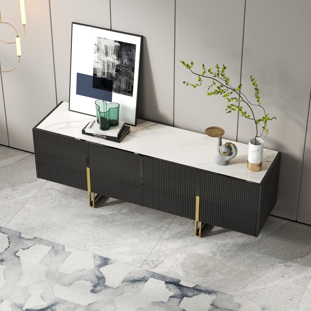 Grovyn 59" Sintered Stone Top Fluted TV Stand with Storage window image