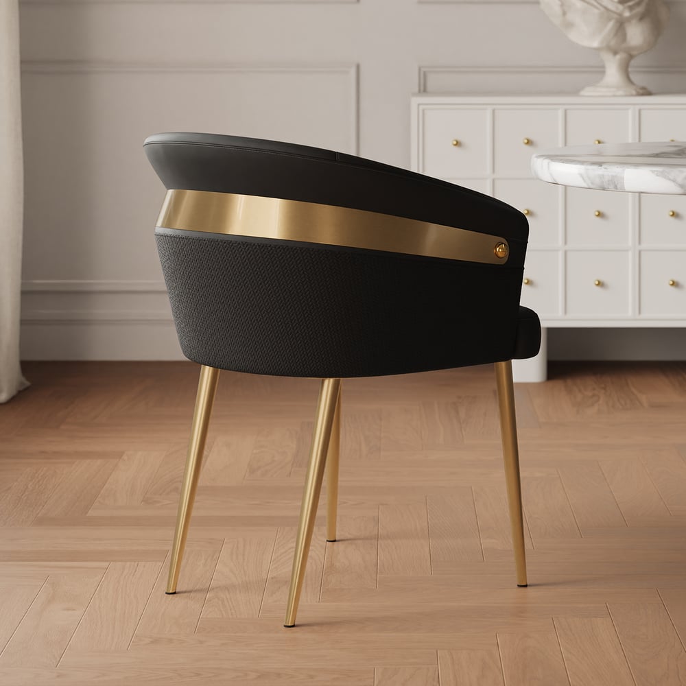 Modern Black PU Leather Dining Chair Curved Back with Gold Legs window image