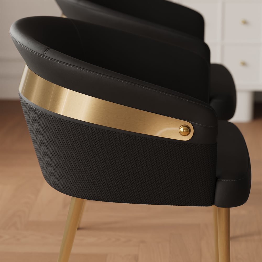 Modern Black PU Leather Dining Chair Curved Back with Gold Legs window image