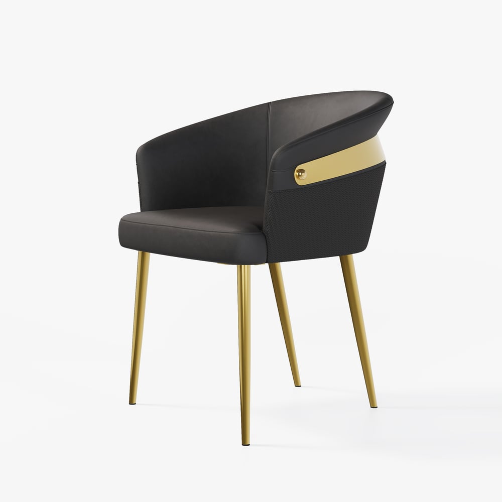 Modern Black PU Leather Dining Chair Curved Back with Gold Legs window image