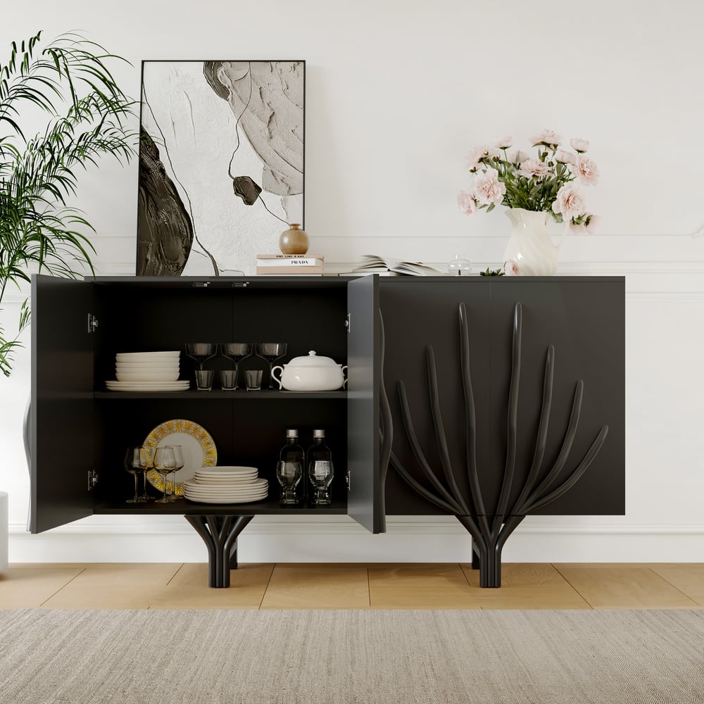 1600mm Sideboard Branch Design Mid Century Modern Buffet with 2 Doors 2 Shelves window image