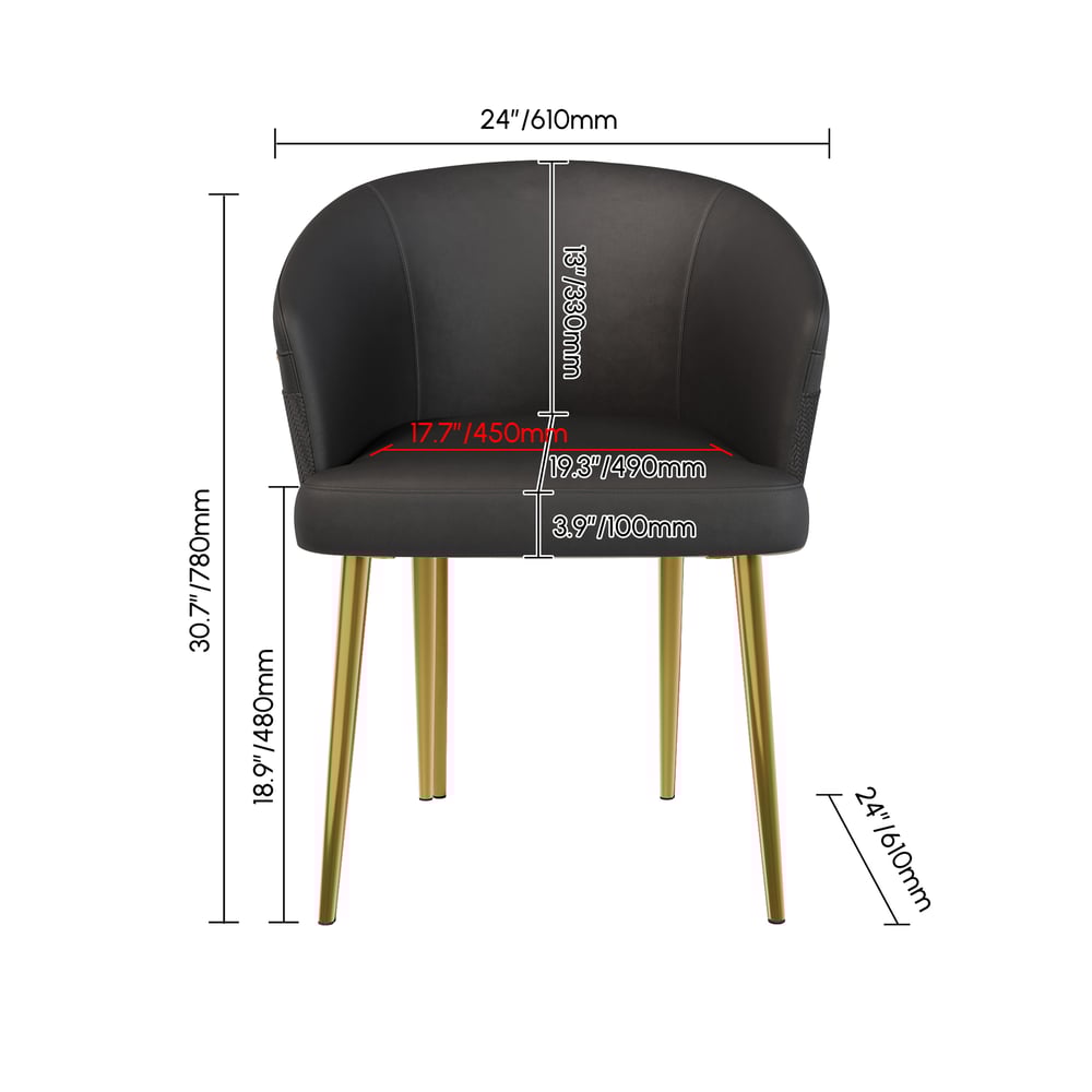 Modern Black PU Leather Dining Chair Curved Back with Gold Legs weights dimensions image