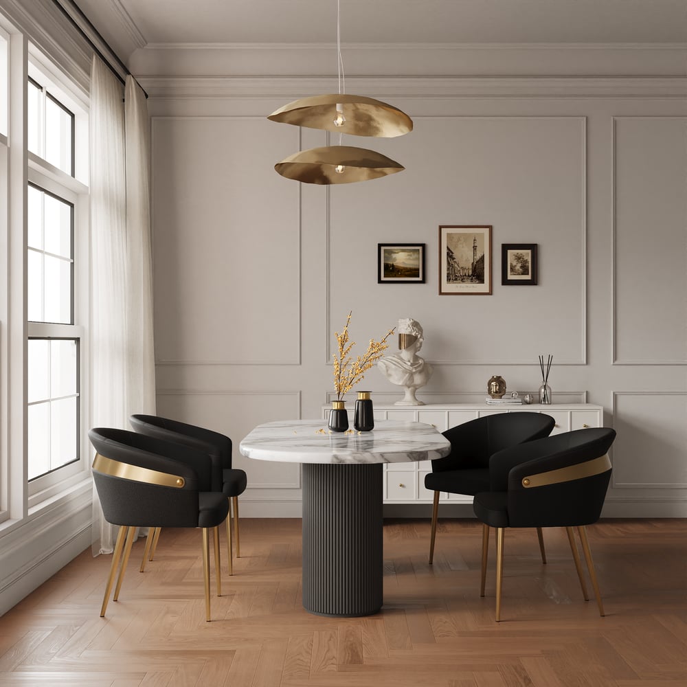 Modern Black PU Leather Dining Chair Curved Back with Gold Legs window image