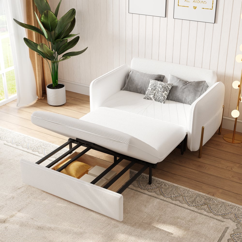 Customer Reviews for 1360mm Full Sleeper Sofa White Corduroy Upholstered Convertible Sofa