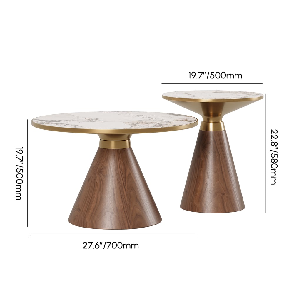 2 Piece Set Round Walnut Sintered Stone Top Coffee Table(20"-28") weights dimensions image
