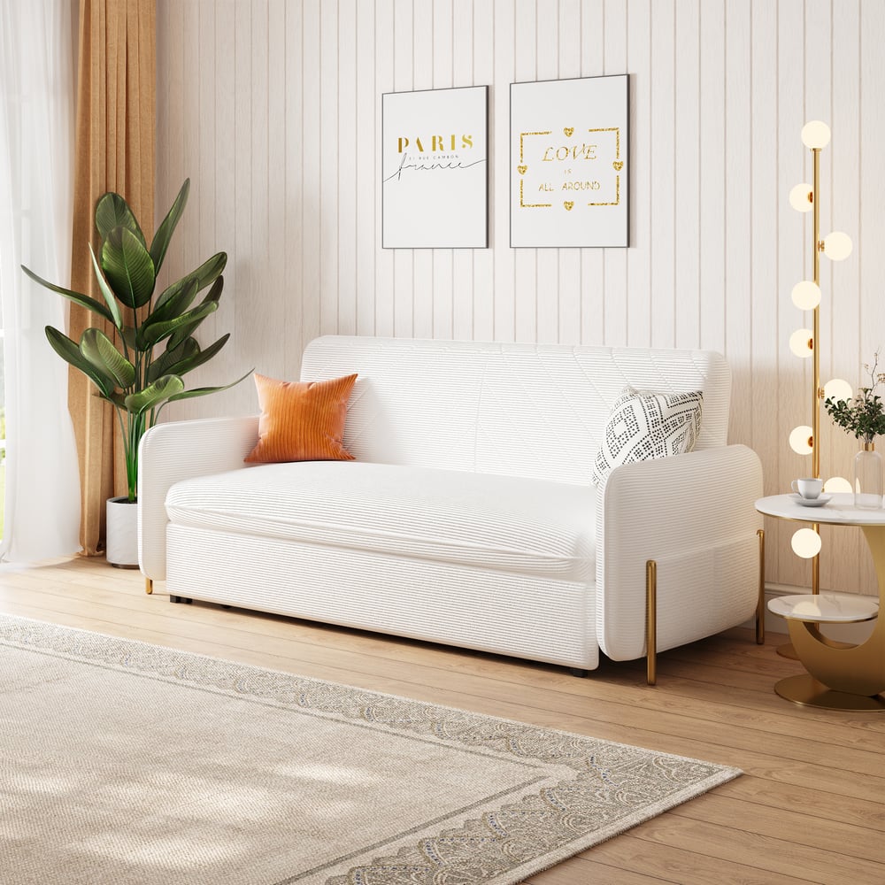 79" King 3-Seater Corduroy Convertible Sleeper Sofa window image