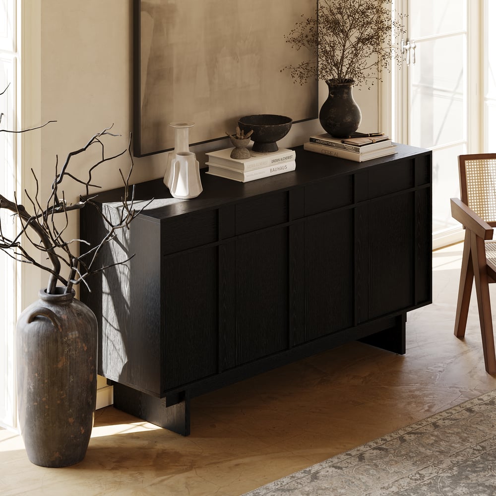 1530mm Mid Century Modern Sideboard Wooden Buffet with Storage window image