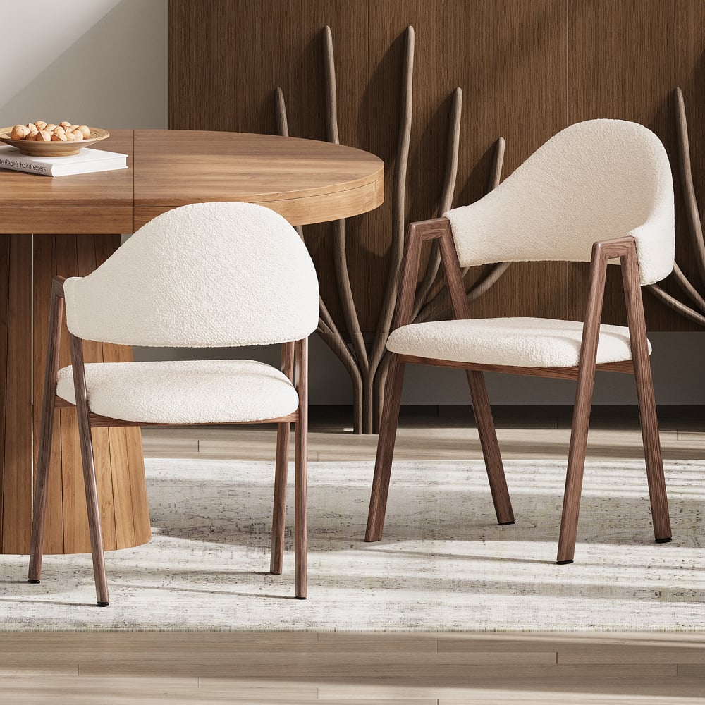 Sedia da pranzo imbottita bianca con schienale curvo, set di 2 Immagine della finestra