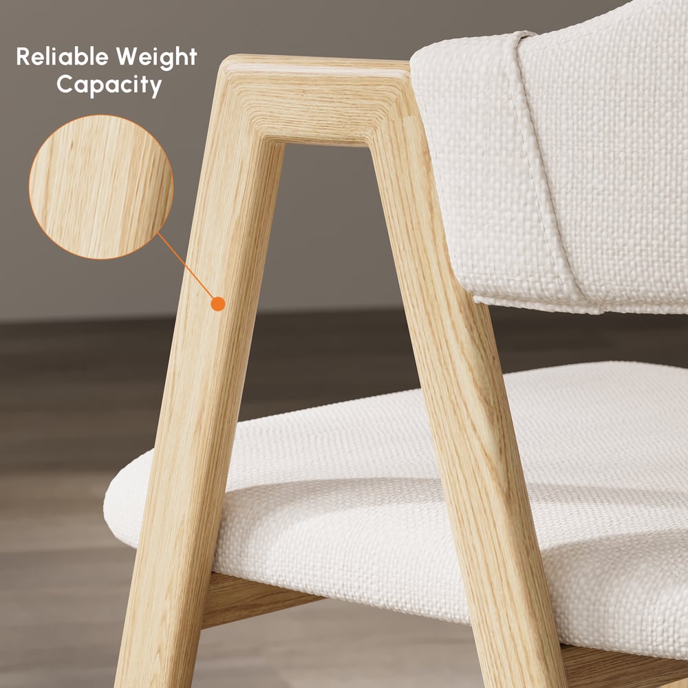 Cadeiras de jantar estofadas de linho branco, cadeira com encosto curvo, conjunto de 2 Imagem da janela