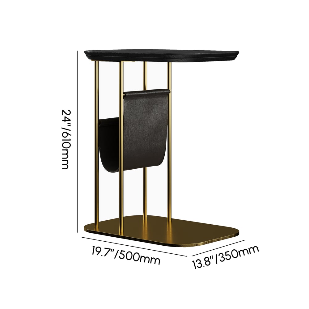 C-Shaped Black & Gold Rotating Side Table with Storage weights dimensions image