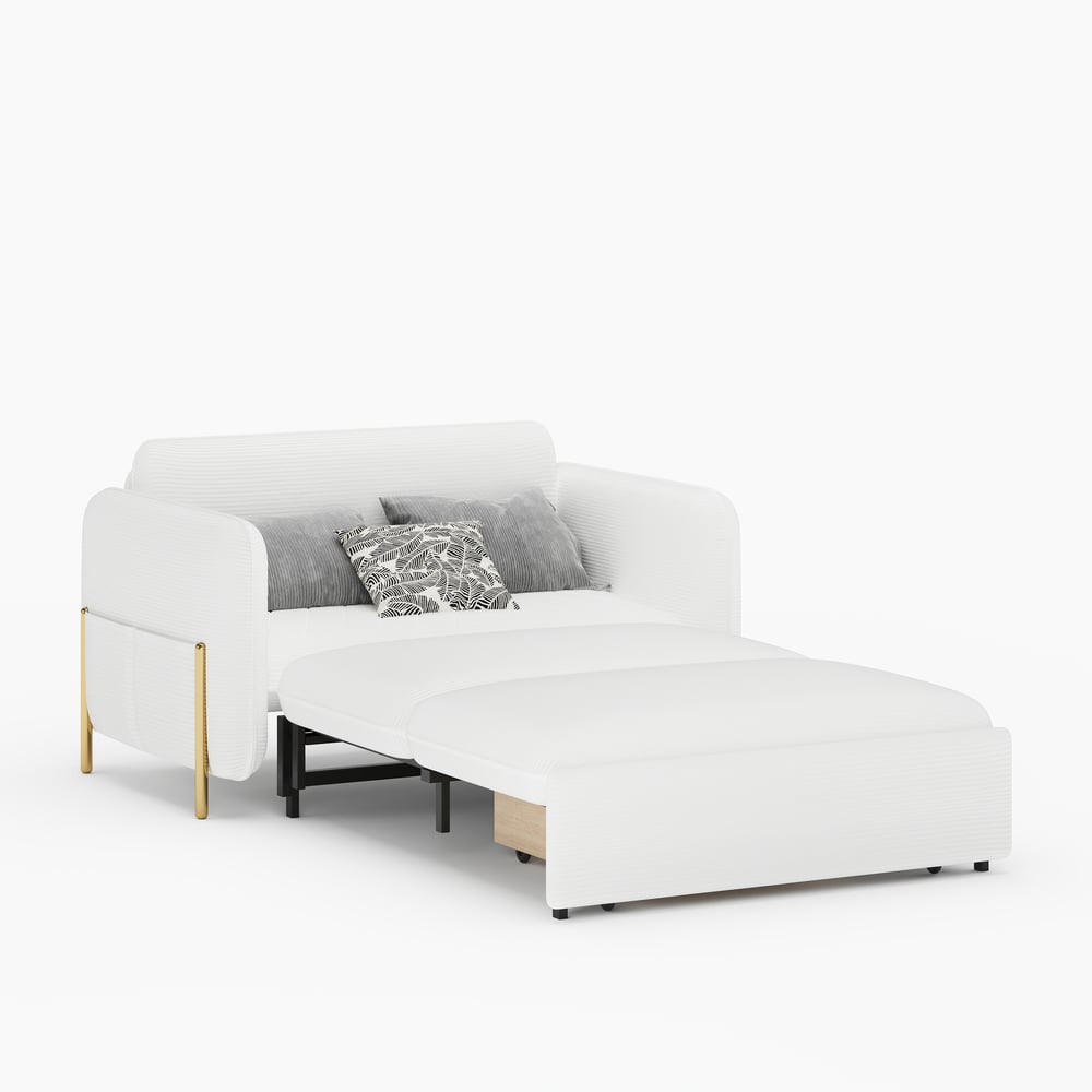 1360mm Full Sleeper Sofa White Corduroy Upholstered Convertible Sofa window image