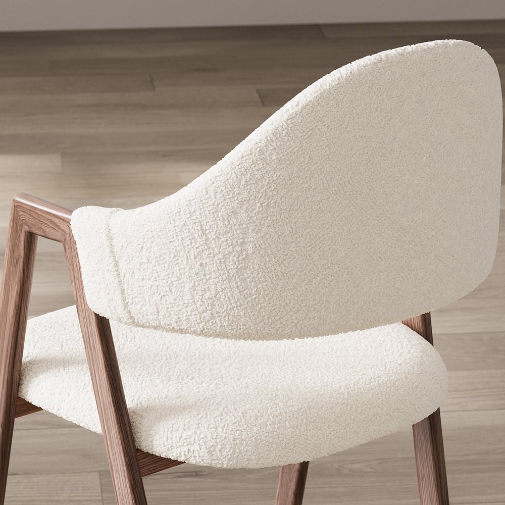 Sedia da pranzo imbottita bianca con schienale curvo, set di 2 Immagine della finestra