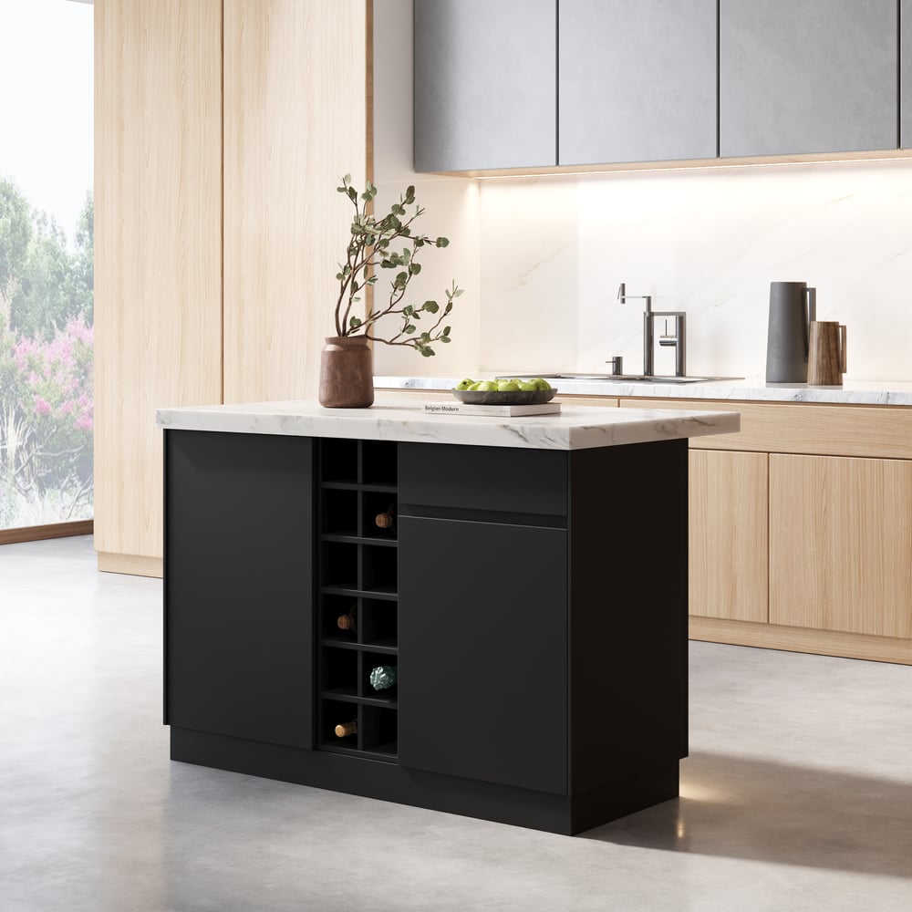 Island & Stool Set 72" Japandi Wood Kitchen Island with 2 Counter Stools window image