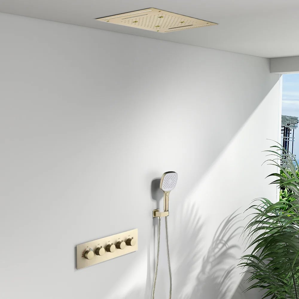 Set de Douche Mural 500mm Thermostatique Doré image de fenêtre