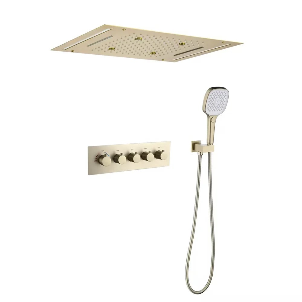 Set de Douche Mural 500mm Thermostatique Doré image de fenêtre