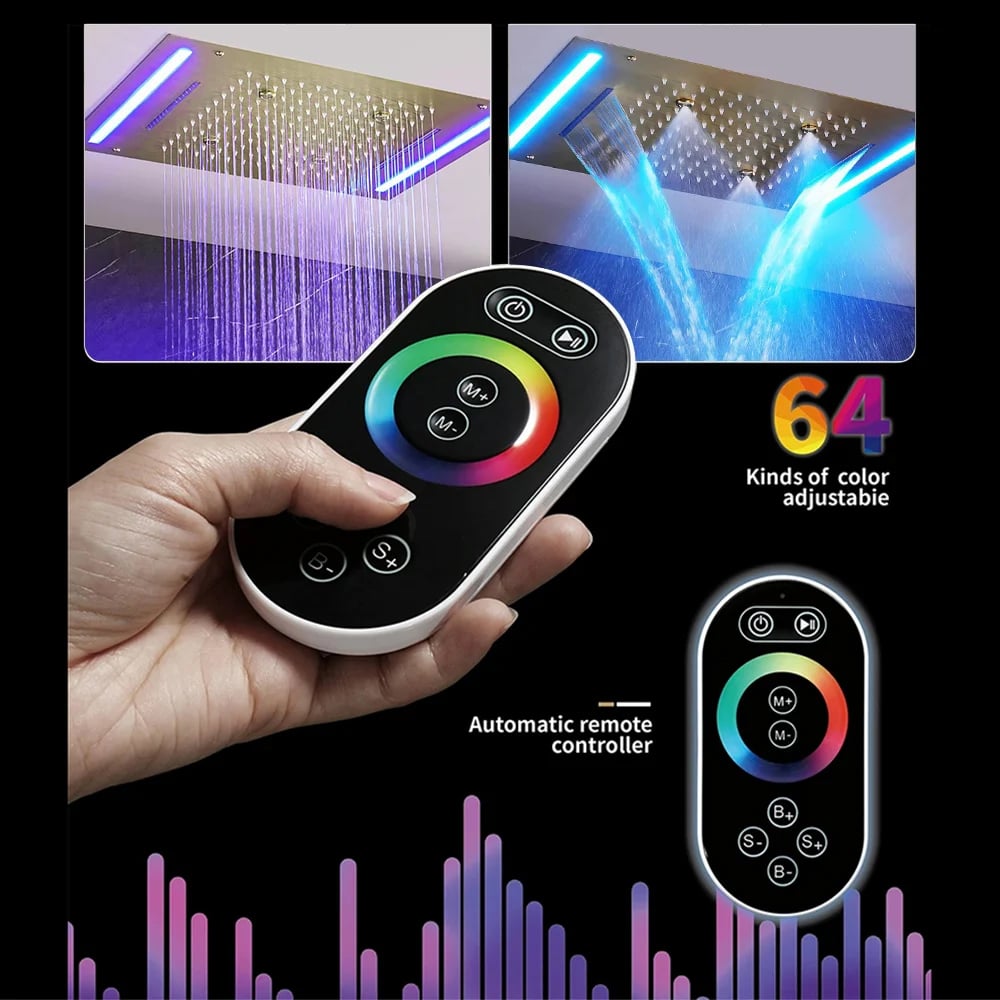 Set de Douche Mural 500mm Thermostatique Doré image de fenêtre