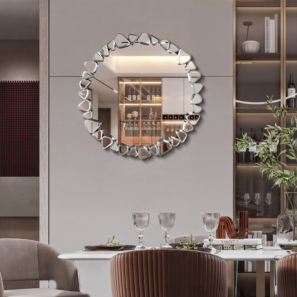 Miroir mural argenté moderne de 600 mm — Miroir décoratif rond image de fenêtre