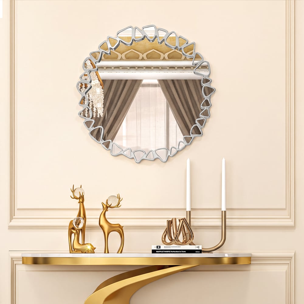 Miroir mural argenté moderne de 600 mm — Miroir décoratif rond image de fenêtre
