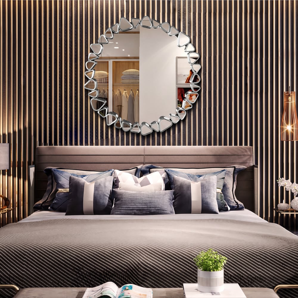 Miroir mural argenté moderne de 600 mm — Miroir décoratif rond image de fenêtre