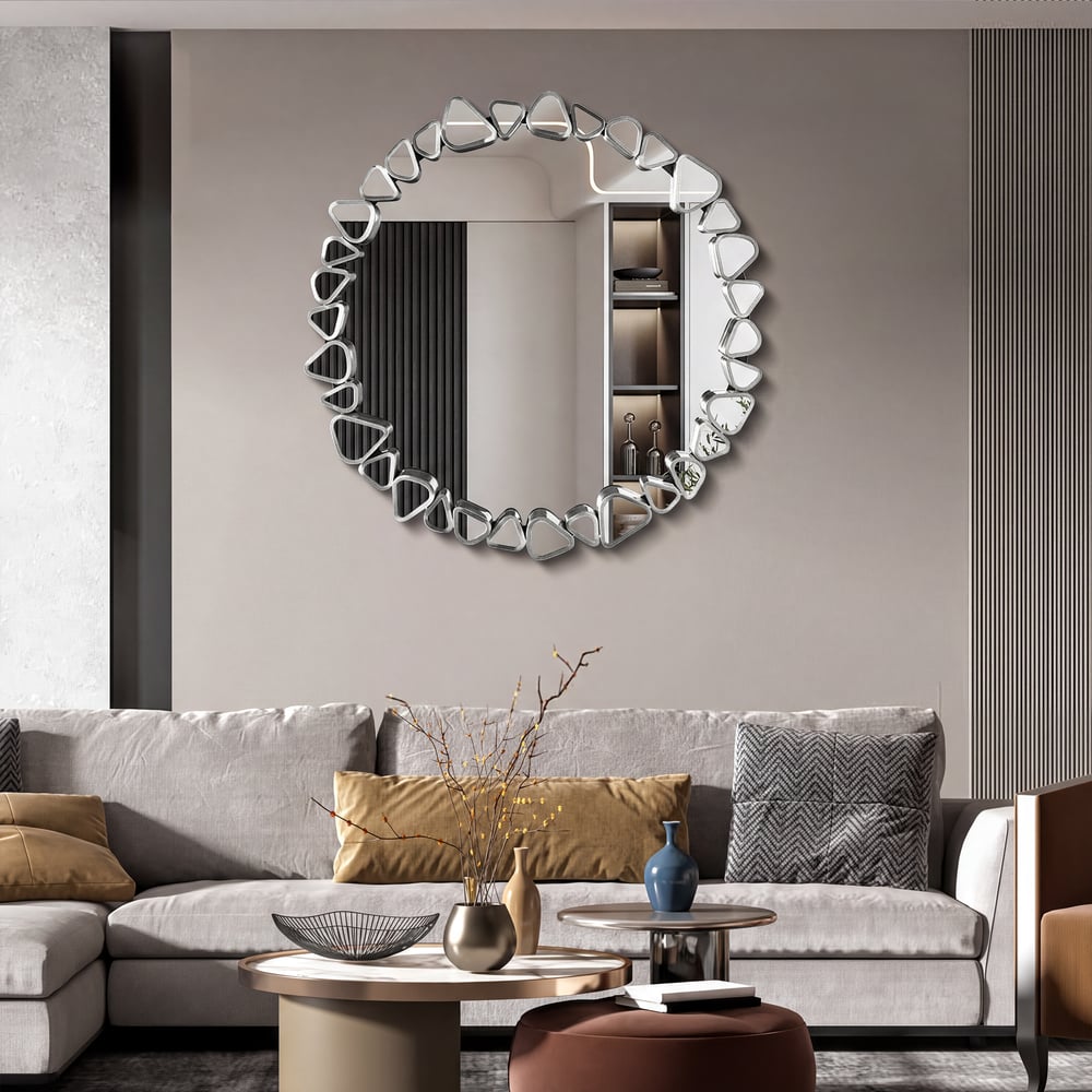 Miroir mural argenté moderne de 600 mm — Miroir décoratif rond image de fenêtre
