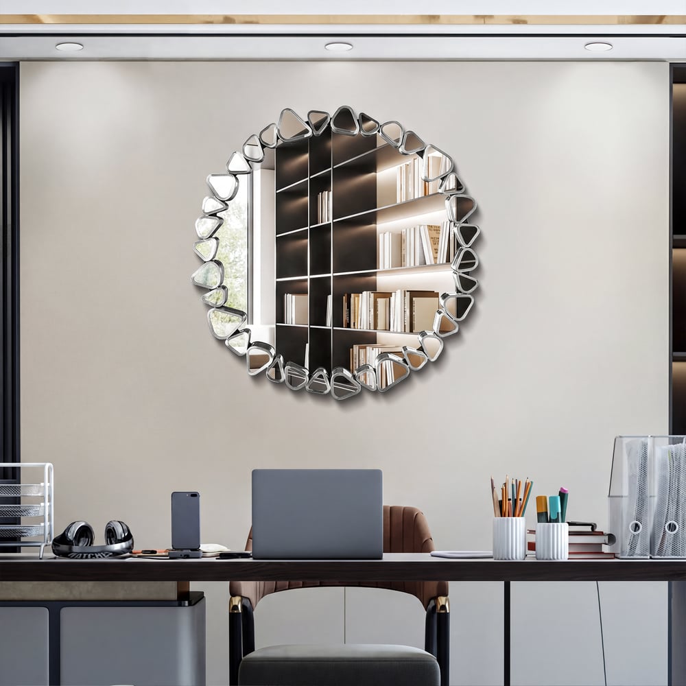 Miroir mural argenté moderne de 600 mm — Miroir décoratif rond image de fenêtre
