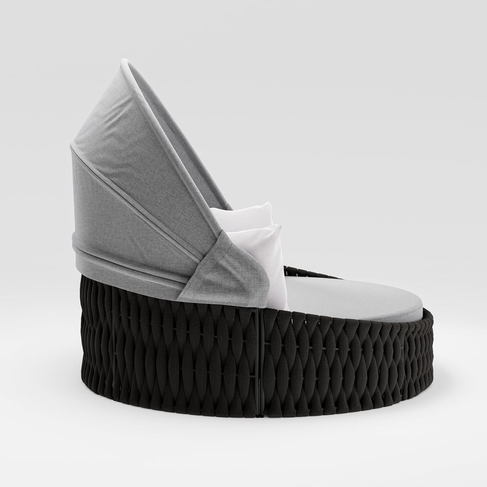 Tatta Weatherproof Dark Gray Braided Garden Sun Island with Aluminum Frame & Sun Canopy window image