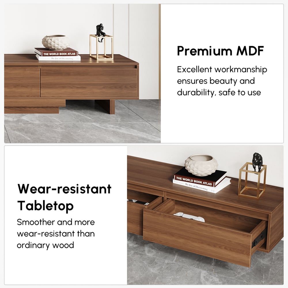 Meuble TV extensible Fero en noyer avec 3 tiroirs (2 000 mm à 3 600 mm) image de fenêtre